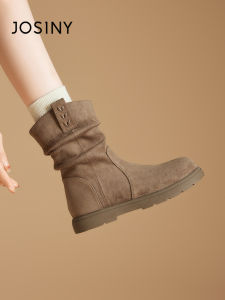 Josiny | Spring Autumn Women Boots Flat Retro Buckle Western Ankle Boot