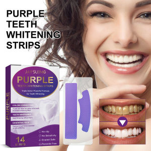 简素净 | 14pcs/box Teeth Bleaching Strip Purple Dental Cleaning Whitener Veneers Oral Hygiene Care Brightening Tooth Whitening Gel Strips