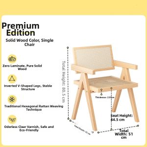 MU FENG ZHI NAN | Rattan Wood Makeup Vanity Stool Japandi Style Leisure Chair