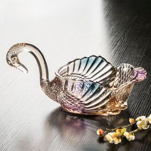 Elegant Swan Glass Fruit Tray Chinese Style Creative Living Room Decoration Wedding Gift Moving in Ornament Home Fruit Tray Candy Tray