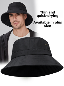 หมวกตกปลาสีดำสำหรับผู้ชาย หมวกกันแดดกันฝนแห้งเร็ว ป้องกันรังสียูวี ทรงใหญ่ ทรงลำลอง ฤดูร้อน 2022 หมวกทรงกลม