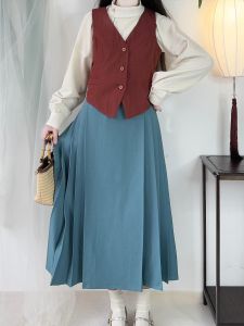 Original Hanfu round Neck Vest Ma Face Skirt Daily Commute Improved Version Republic of China Style Womens Traditional Costume