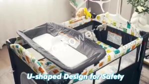 Baby Bedside Sleeper with Bassinet Multifunction Bedside Crib from Newborn to Toddlers U-Shaped Diaper Changer Playard Music Box & Hanging Toys
