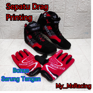 sepatu drag race printing BONUS sarung tangan sepatu balap GREY BLACK ful printing sepatu gokar slalom terlaris kualitas premium