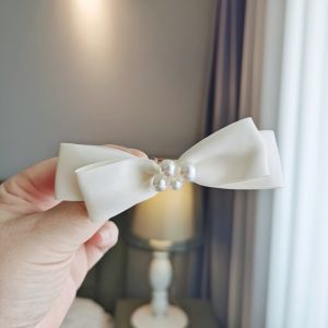 Korean Style Simple Elegant Butterfly Knot Pearl Hair Clip Childrens Girl Yellowish White Side Clip Flower Girl Headwear