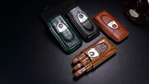 Ciga Moisturizing Holster Travel Portable 3 Pieces Pack Ox Leather Crocodile Embossed Moisturizing Holster
