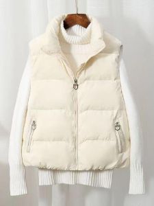 เสื้อกั๊กผ้าขนแกะแฟชั่นสำหรับผู้หญิง ทรงหลวม แขนสั้น ฤดูใบไม้ร่วง/ฤดูหนาว สไตล์เกาหลี เสื้อคลุมกันหนาวแบบติดกระดุม