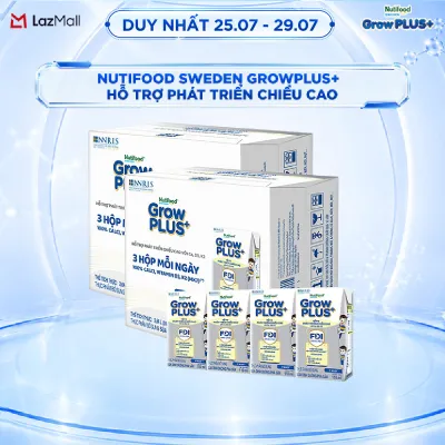 Combo 2 thùng Sữa Nước Pha Sẵn Nutifood Sweden GrowPLUS+ Cao lớn vượt trội - Hỗ trợ phát triển chiều cao - Trên 1 tuổi - 24 hộp x 110ml