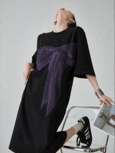 XIAODADEHUA | Slimming Lazy Style Printed Bow Dress