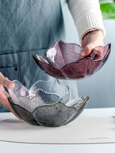 Luxury Gold Rimmed Lotus Glass Fruit Salad Bowl Rustic Style Petal Design Snack Dried Fruit Display Plate Irregular Shape Bowl