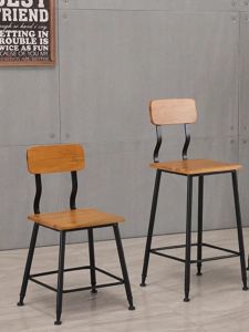 Nordic Style Bar Stool Iron Art Solid Wood Backless Casual Home Use High Table Chair No Armrests No Rotating Features