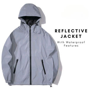 Reflective Waterproof Jacket for Motorcycling Cycling Running Night Safety Water-Resistant for Men and Women