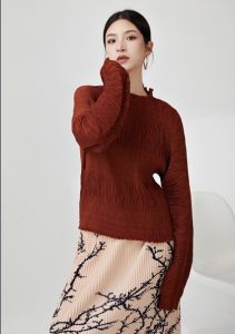 Miyake Women Loose Plus Size Solid Color Temperament Commute All-match Long-sleeved T-shirt #24926zsj-24SY1069C