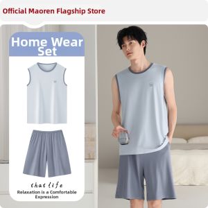 MiiOW | Cool Silk Thin Modal Summer Mens Sleepwear Sleeveless Home Set