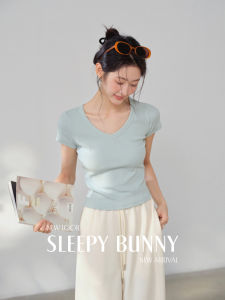 Gentle Style Heart Collar Straight Shoulder Slim Fit T-Shirt