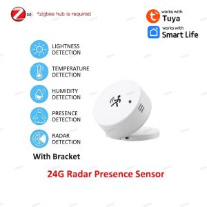 Zigbee Human Presence Sensor Tuya 24G Radar Luminance Temperature Humidity Detector Battery Powered Work With 2MQTT/Smart Life
