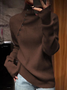 UYFY | Caramel Slant Buckle High Collar Womens Knitwear Winter New Style Retro High-End Mermaid Color System Base Layer Sweater