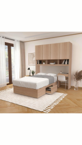 KIRANA Alma - Ranjang Set Divan Kayu Lemari Pakaian Rak Pajangan Meja Belajar Modern Minimalis