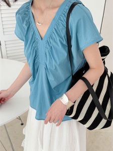 Áo Sơ Mi Nữ Dáng Rộng Cổ Chữ V Tay Lỡ Phong Cách Hàn Quốc Mùa Hè 2025 Thiết Kế Mới Cảm Giác Thon Gọn Áo Cánh