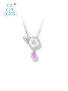 Ciga Long | Chinese Style Flower Design Synthetic Padparadscha Necklace