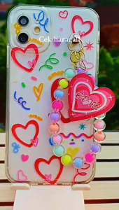 VELA Case Tali Love Pink For Iphone 6 6S 6+ 7 7+ 8 8+ X XS XR 11 12 13 14 14+ 15 15+ 16 16+ Pro Max Plus Softcase Casing Gelang Gantungan Akrilik