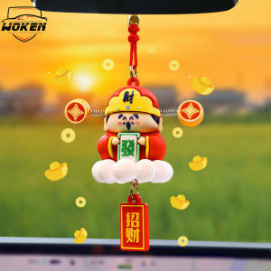 【WOKEN】2PCS 2025 New Year Car Decoration Lucky God of Wealth Car Pendant Rearview Mirror Dashboard Ornament Car Interior Accessories