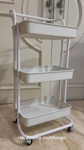 Rak Dorong Troli Roda Penyimpanan Elegant Serbaguna 3 Tingkat Untuk Toilet Kamar Mandi Dapur - Mufid