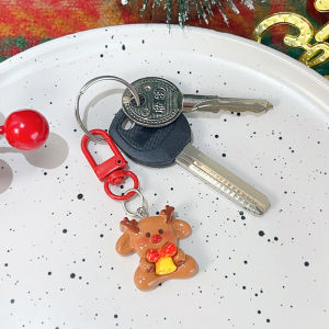 【On Sale】6Pcs Resin Cartoon Christmas Santa Elk SnowMan Tree KeyChain Cute Present for Kids