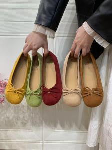 รองเท้าแตะผู้หญิงสไตล์บัลเล่ต์แบบสวมหัวกลมพื้นแบนสไตล์ย้อนยุคสไตล์เกาหลีสำหรับฤดูใบไม้ผลิและฤดูร้อน