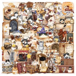 Original Magic Cat Cafe Waterproof Stickers DIY Mobile Phone Case Journal Notebook Laptop Decorations Creative Stationery