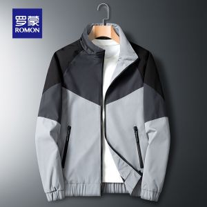 ROMON | Romon Mens Casual Short Jacket Spring Autumn Fashionable Stand Collar Windproof Outdoor Workwear Polyester Fiber Standard Fit