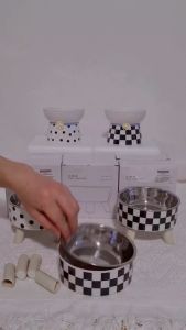 ชามข้าวสัตว์เลี้ยงทรงสูง ชามอาหารสุนัข แมว ชามอาหารสุนัข ผสมกับชามอาหารสแตนเลส ช่องที่การใช้งาน 2ชั้น