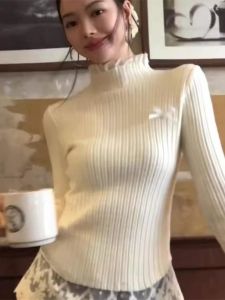 WANGGONGZHU | Princess Style Lace Splice Knitted Slim Fit Womens Base Shirt Autumn Winter New Arrival Comfortable Soft Korean Version Sweater