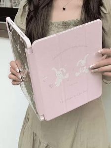 เคสไอแพด Gen9 Air5 ช่องใส่ปากกาขวา แมคโดนัลด์ Acrylic กระต่ายสีชมพูสองตัว คส ipad Pro 11 2022 gen10 air3 10.5 air6 Air7 Gen11