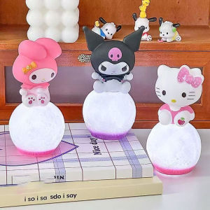 Bandai | Anime Hello Kitty Kuromi Cinnamoroll Melody Night Light Glowing Toy Bedside Lamp Kawaii Birthday Light Ball Headboard lamp Gifts