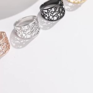 Nhẫn Hoa Của Sự Sống Rỗng Trống Thanh Lịch Dành Cho Nữ Chất Liệu Thép Không Gỉ Đính Zircon Phong Cách Cổ Điển Trang Sức Cưới/Đính Hôn Cho Người Yêu