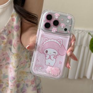 Sanrio | Ốp Điện Thoại iPhone 17/16/15/14 Pro Max Họa Tiết Hoạt Hình Dễ Thương Chất Liệu Cát Lỏng Họa Tiết Anh Đào Ngọt Ngào - Vỏ Bảo Vệ Chống Sốc Chống Xước