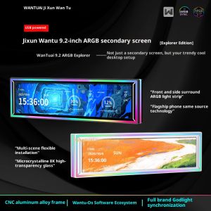Jixun WanTu PC Case Secondary Screen ARGB 9.2-inch Long Strip Display Monitor USB Computer Monitoring Desktop Smart Display
