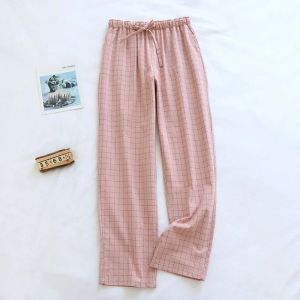 Pajama Pants Womens Cotton Home Trousers Spring Autumn and Winter Plaid Trousers Elastic Waist Tie Girl Soft Sleeping Pants