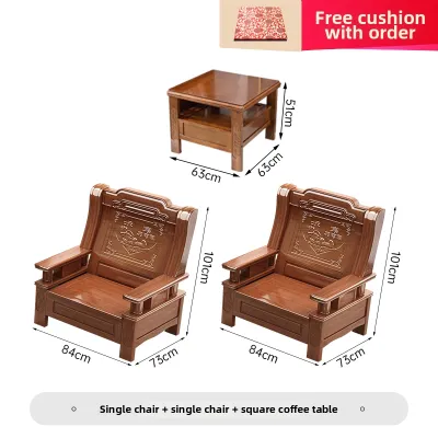 Economic Chinese Style Full Solid Wood Sofa Set for Rural Self-Built Houses Pine Wood Three-Seater Living Room Furniture