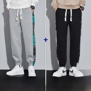 ROMON | Romon Mens Sweatpants Winter Loose Fit Teenagers Grey Heavyweight Casual Long Trousers Fashionable Youthful Autumn Winter Collection