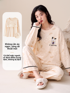 MiiOW | Bộ đồ ngủ cotton dài tay cho nữ MiiOW Cat Lady có đệm ngực Thiết kế liền mảnh thoải mái mùa thu đông Bộ đồ mặc nhà
