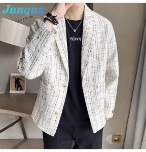 Junuqn blazer men Mens Korean suit top Mens waffle suit jacket Double-breasted