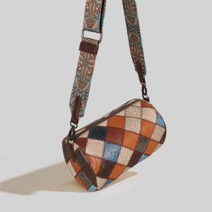 Women Bag Individual Stitching Leather Shoulder Bag Fashionable Leather Top Layer Colorful Cylindrical Women Diagon