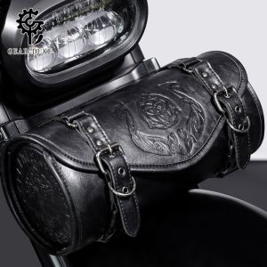 Vintage Motorcycle Tool Bag Roll Storage Pouch Universal for Harley Chopper Bobber Cruiser Retro Front Fork Handlebar Saddle Bag