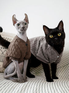 Catitude Autumn Winter Thickened Short Sleeve Open Cardigan Cat Dog Clothes for Hairless Cats like Sphinx And Devon Rex