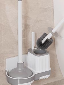 Powerful Suction Toilet Brush Set of Three with Base Drainable Household Toilet Unblocking Tool Plastic No Drilling Required