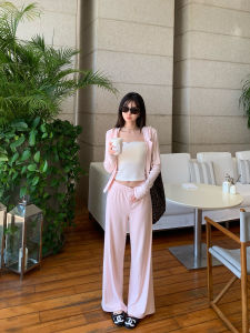 IMMR Dream Girl Early Spring Gentle Cherry Blossom Pink Hoodie plus Slimming Casual Pants Womens Set Long Sleeve Polyester Fiber