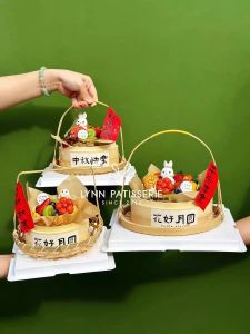 Handheld Bamboo Steamer Mooncake Decoration Festive Dessert Decoration Full of Fortune for Mid-Autumn Festival