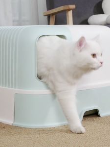 Pet Homes  Cat Litter Box Semi-Enclosed Tandas Kucing EXTRA LARGE Pet Litter Tray Splash-Proof Simple Design